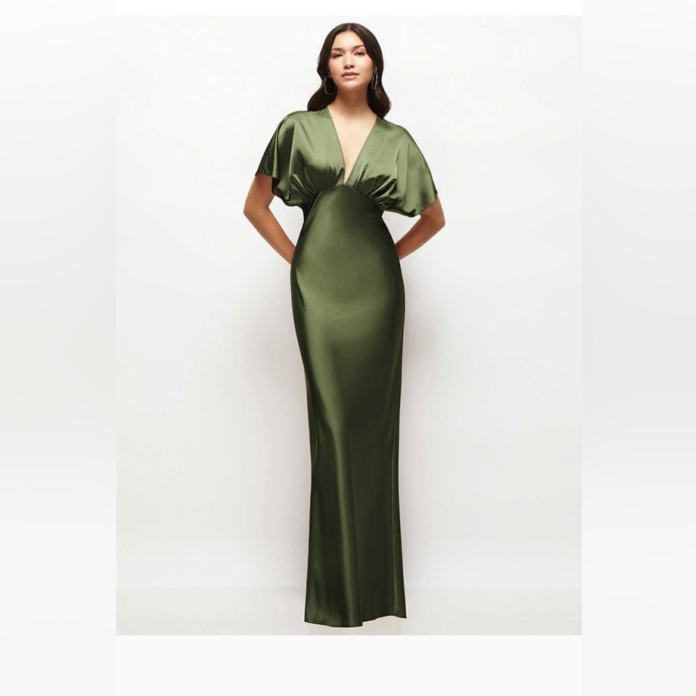 Dessy Collection Olive Satin Full Length Dress